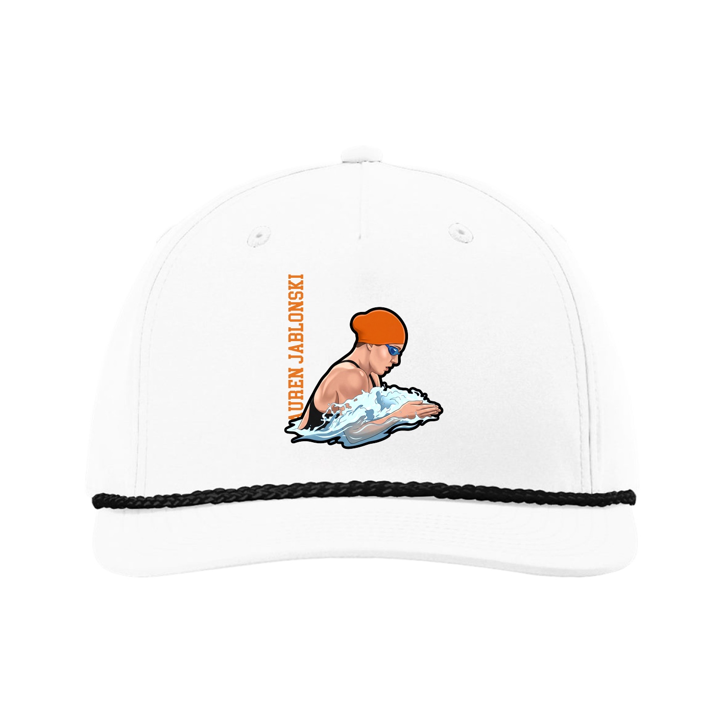 Five-Panel Classic Rope Cap — Name Vertical in White