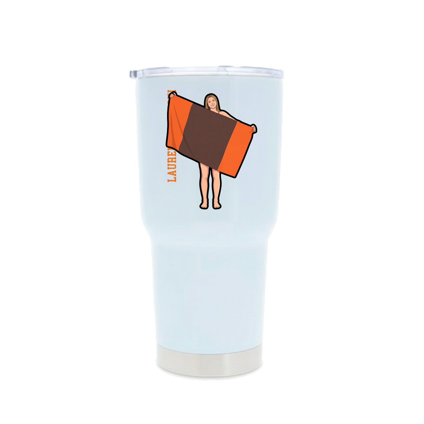 30oz Stainless Steel Tumbler — Name Vertical in White