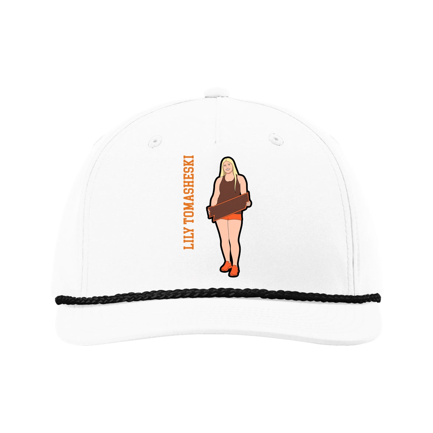 Five-Panel Classic Rope Cap — Name Vertical in White