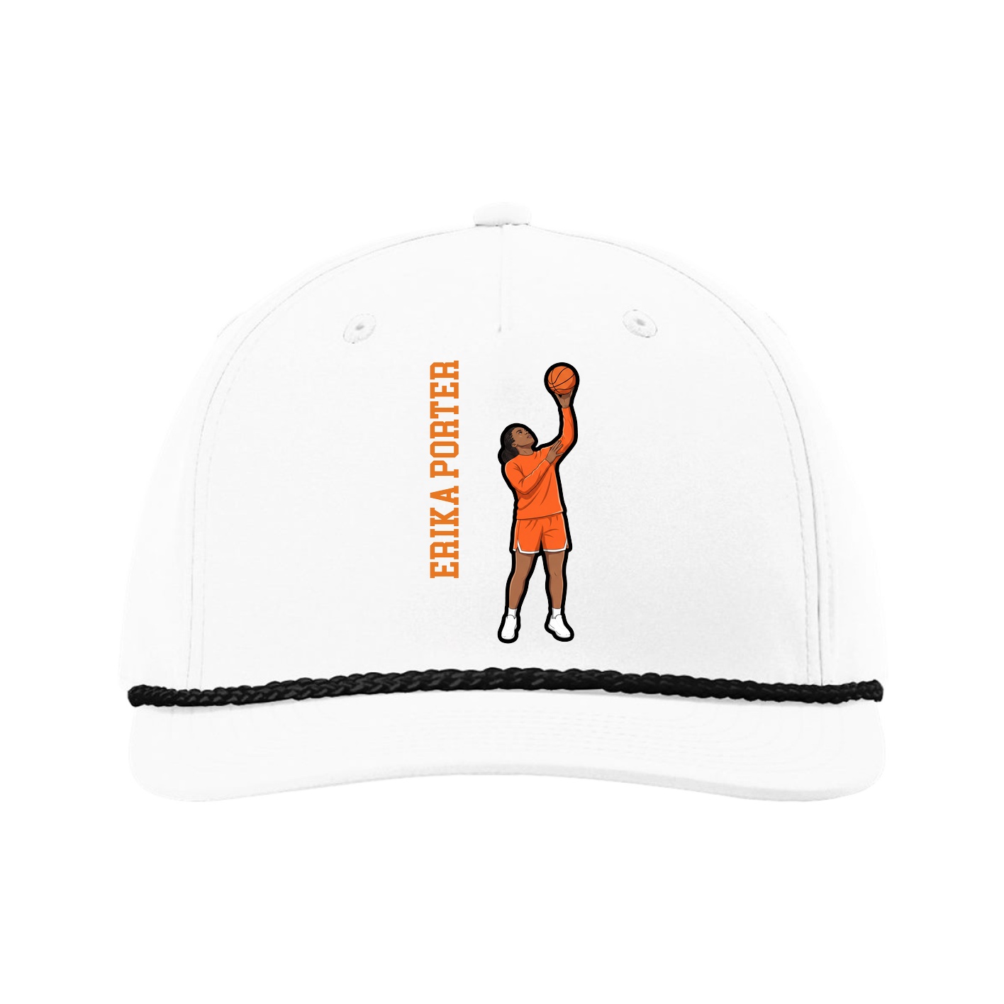 Five-Panel Classic Rope Cap — Name Vertical in White
