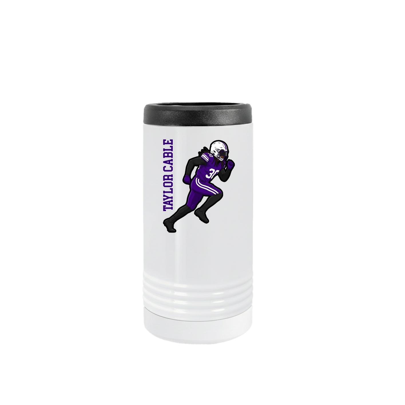 Slim Beverage Holder — Name Vertical in White