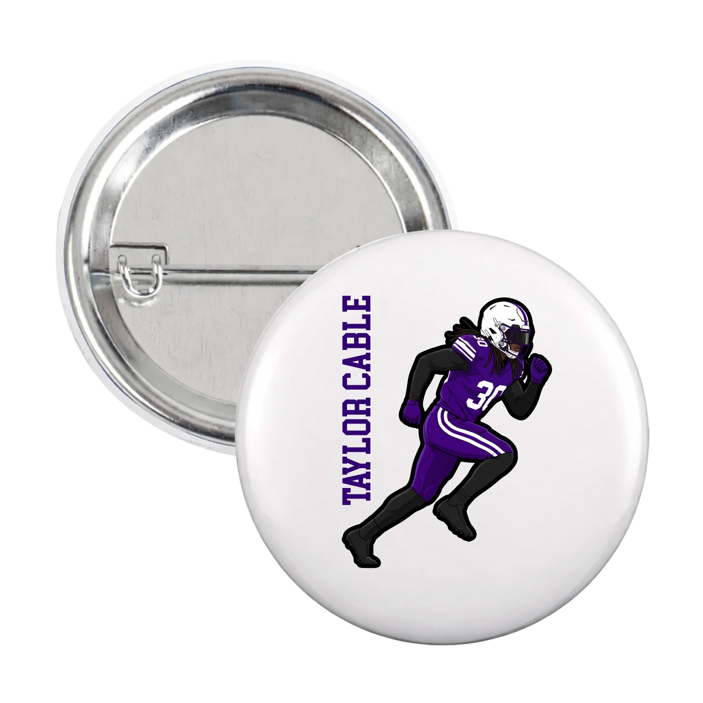 Game Day Button — Name Vertical in White