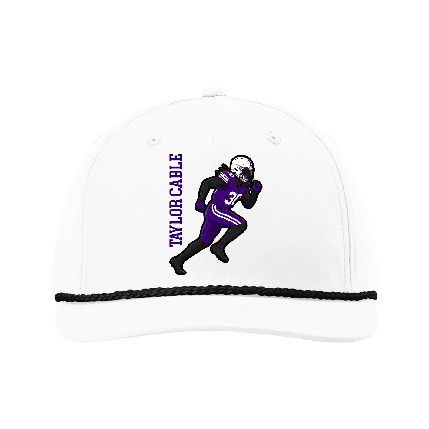 Five-Panel Classic Rope Cap — Name Vertical in White