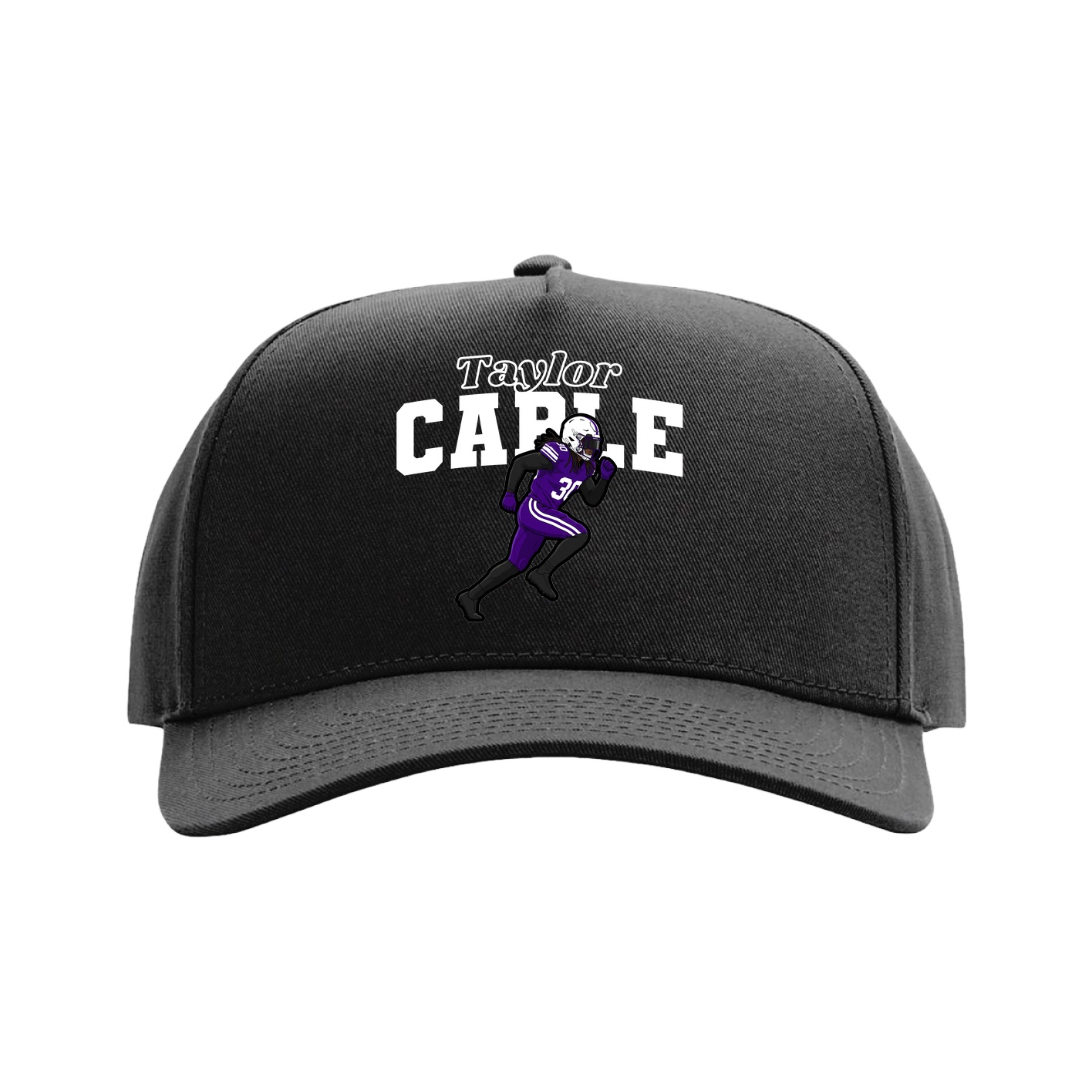 Full Fabric Five-Panel Champ Cap — Name Arch in Black