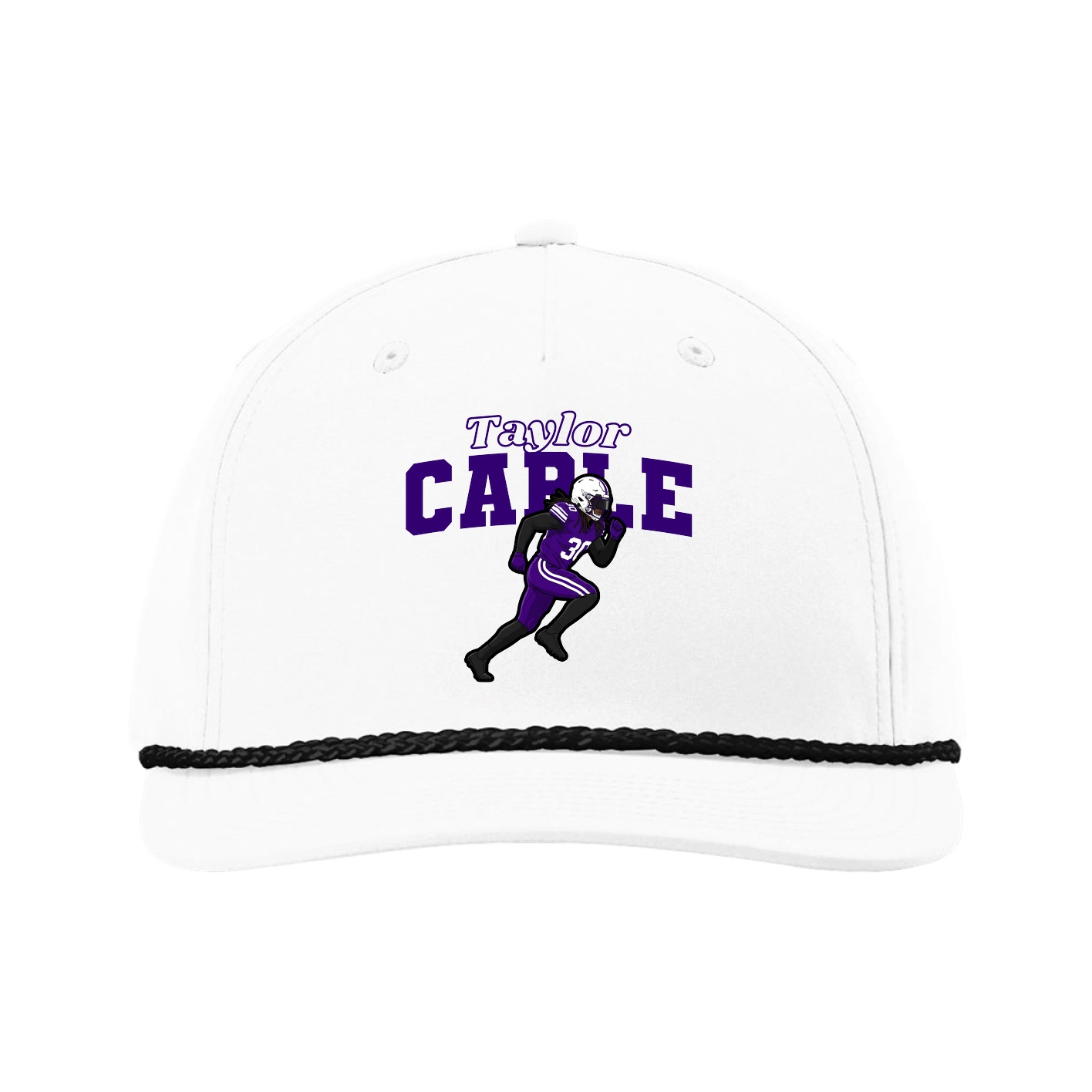 Five-Panel Classic Rope Cap — Name Arch in White