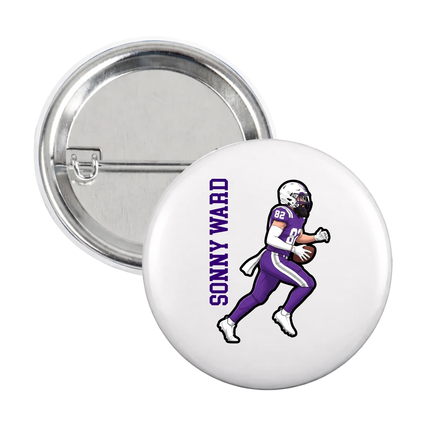 Game Day Button — Name Vertical in White