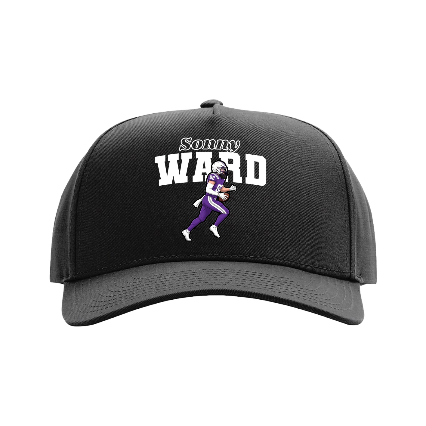 Full Fabric Five-Panel Champ Cap — Name Arch in Black