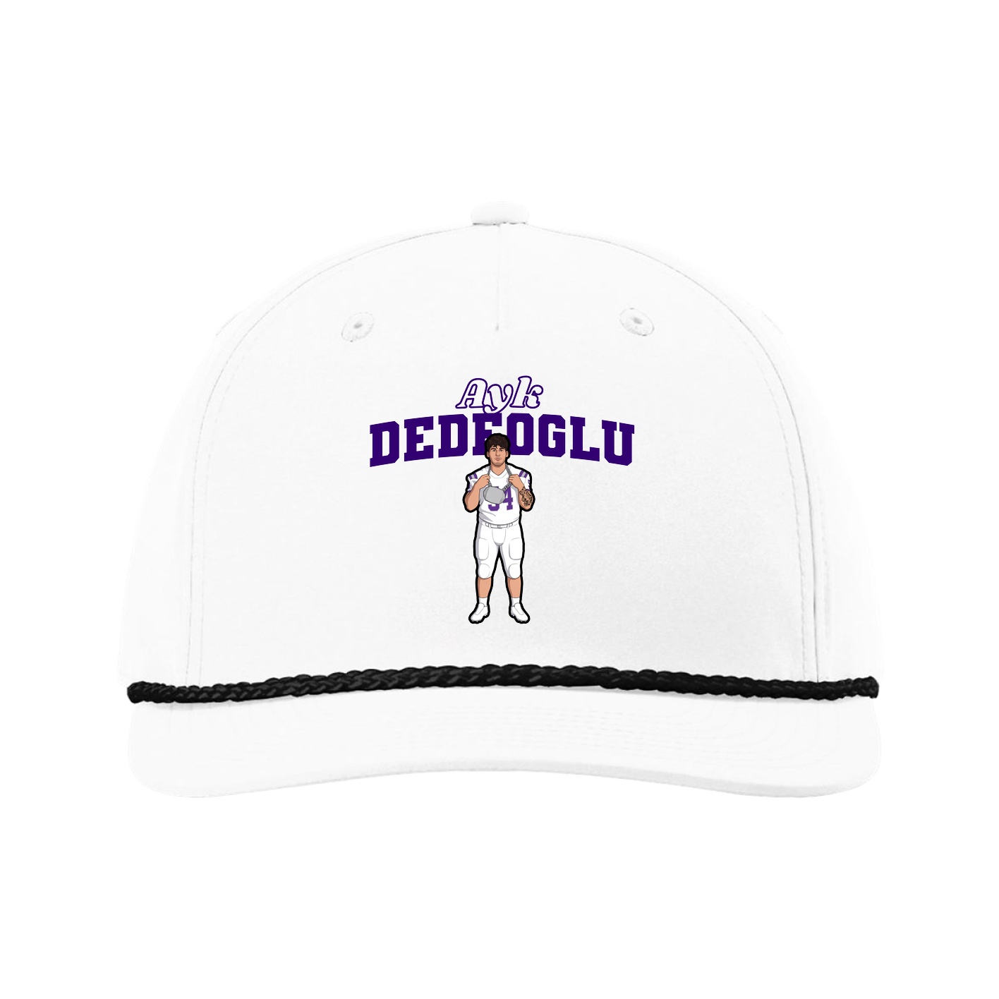Five-Panel Classic Rope Cap — Name Arch in White