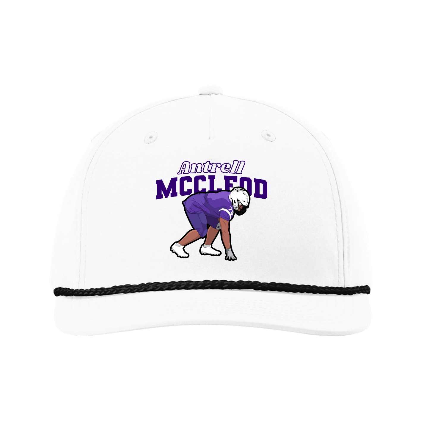 Five-Panel Classic Rope Cap — Name Arch in White
