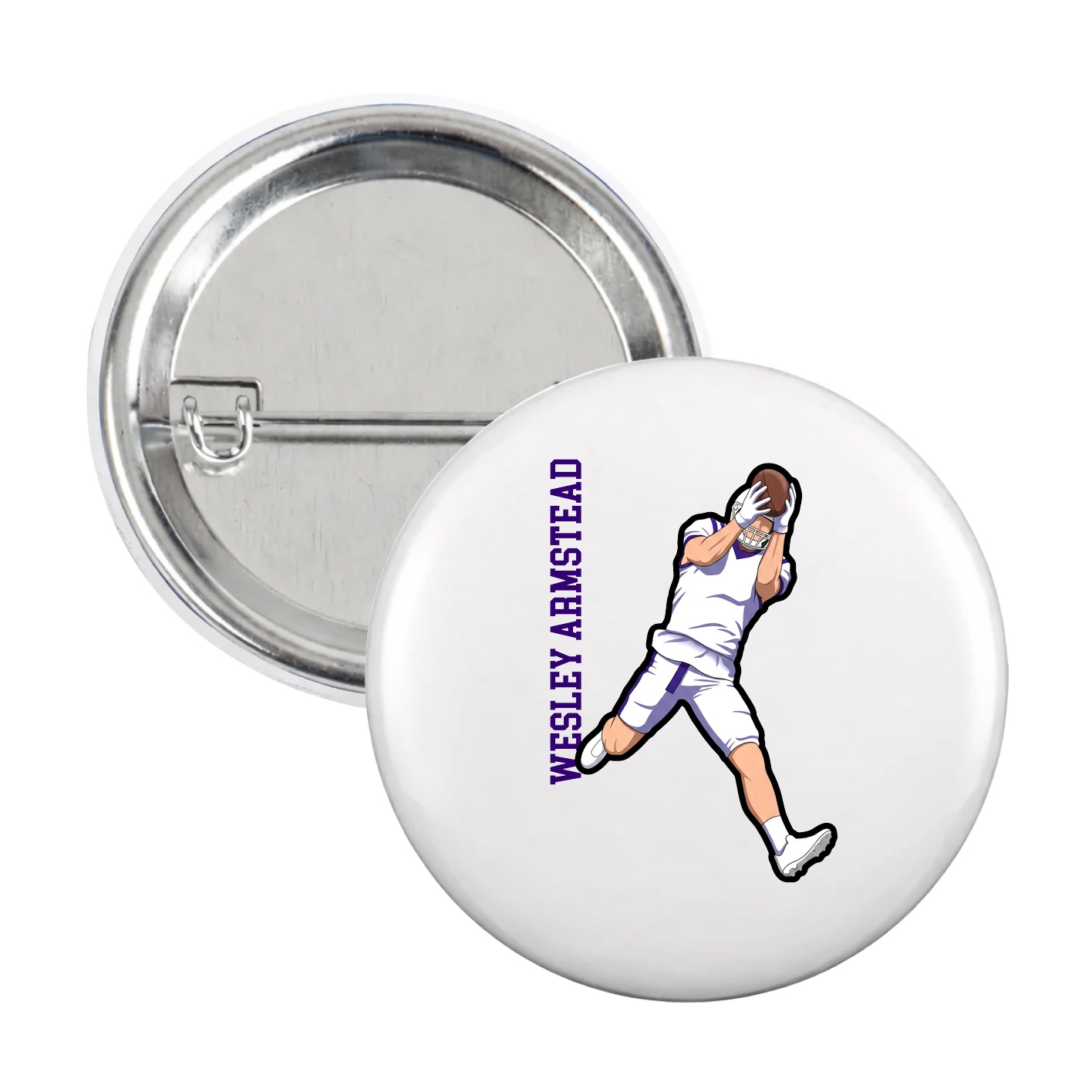 Game Day Button — Name Vertical in White