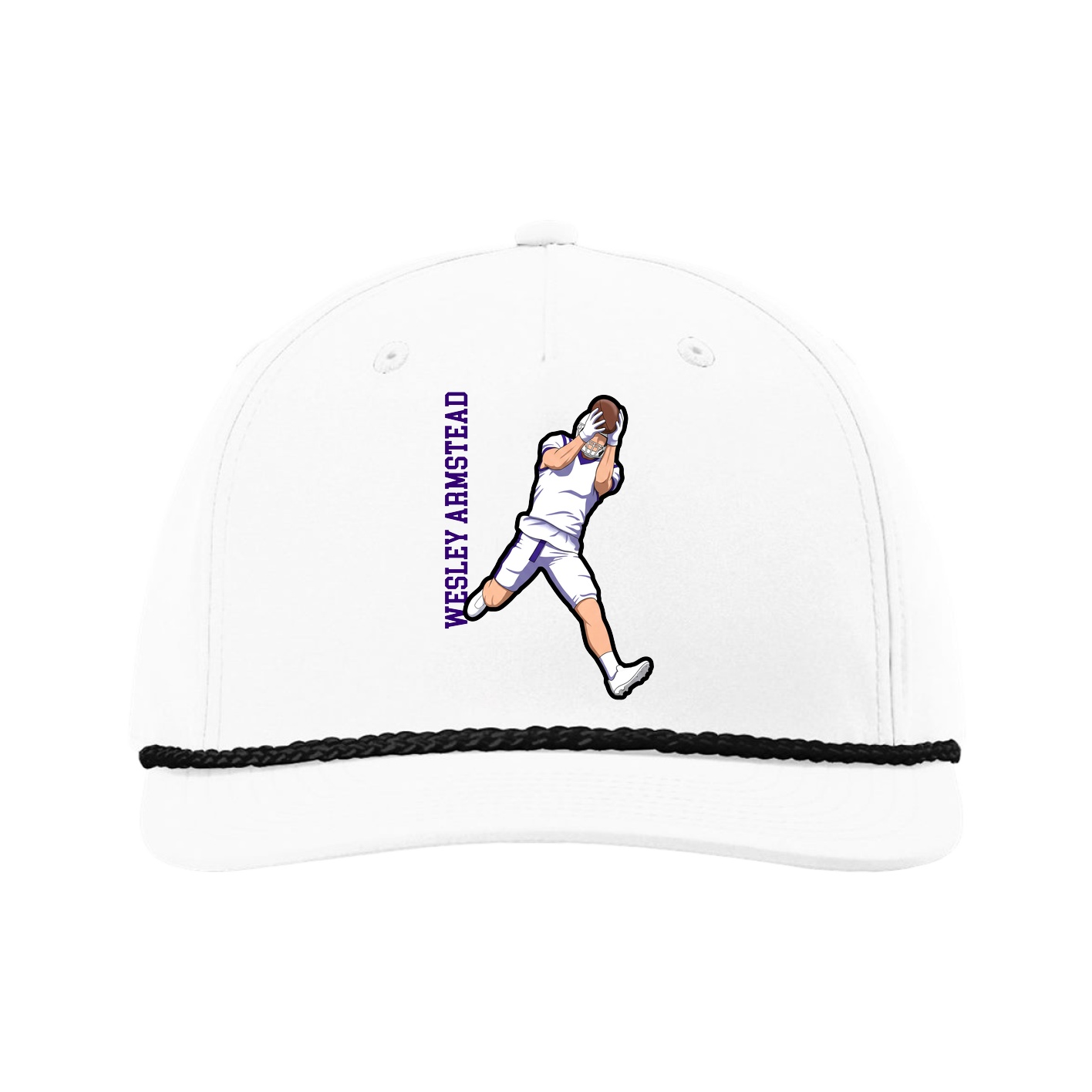 Five-Panel Classic Rope Cap — Name Vertical in White