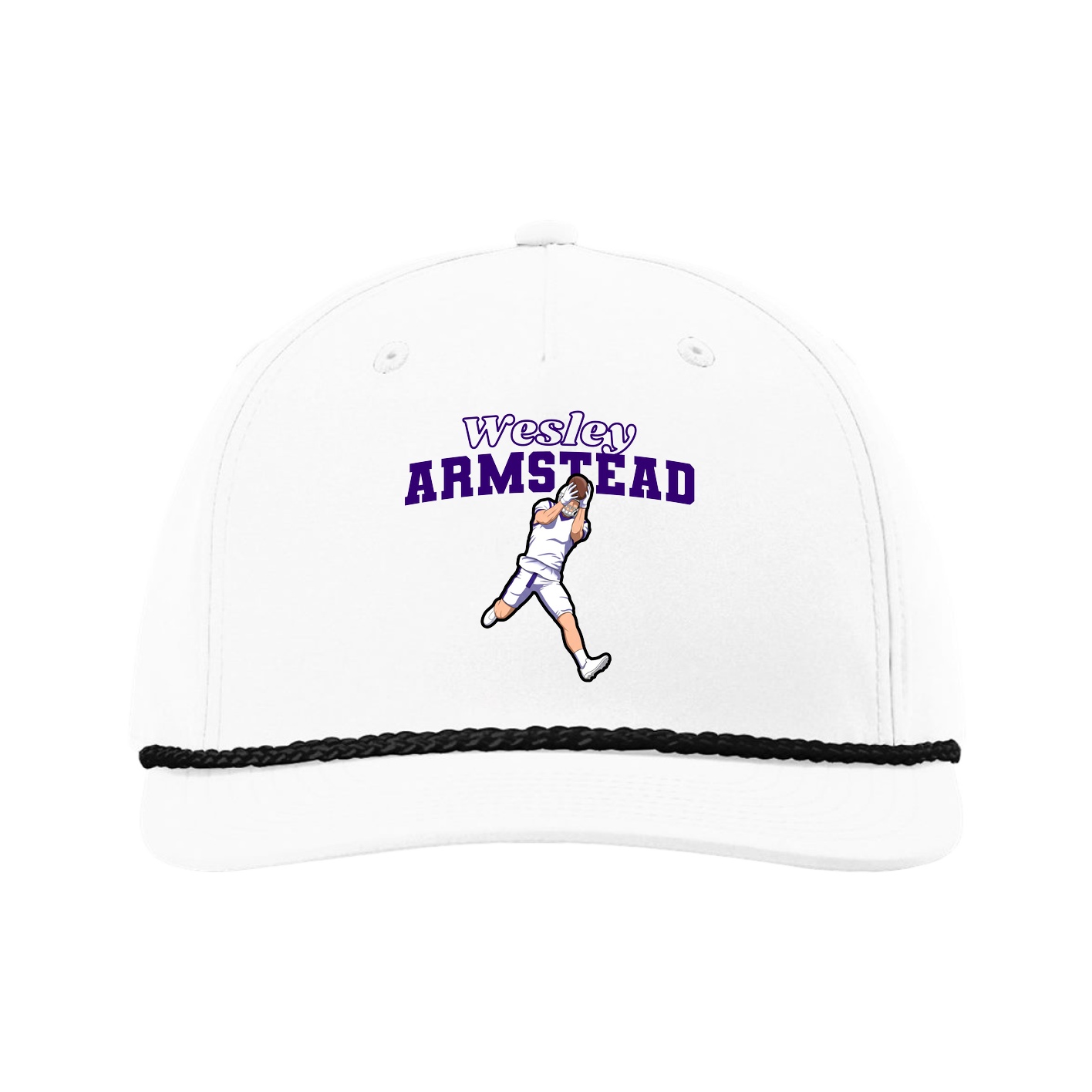 Five-Panel Classic Rope Cap — Name Arch in White