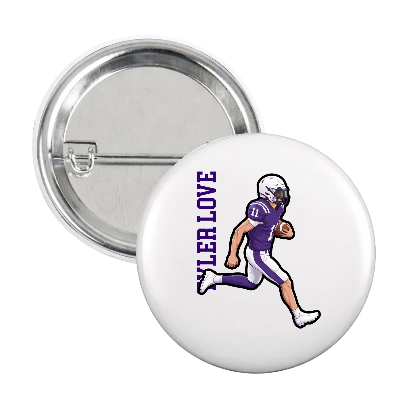 Game Day Button — Name Vertical in White