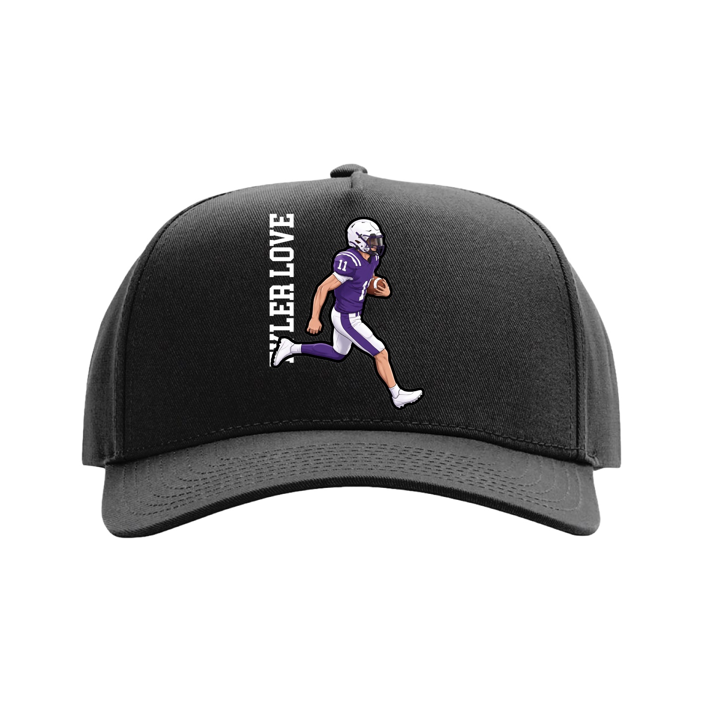 Full Fabric Five-Panel Champ Cap — Name Vertical in Black
