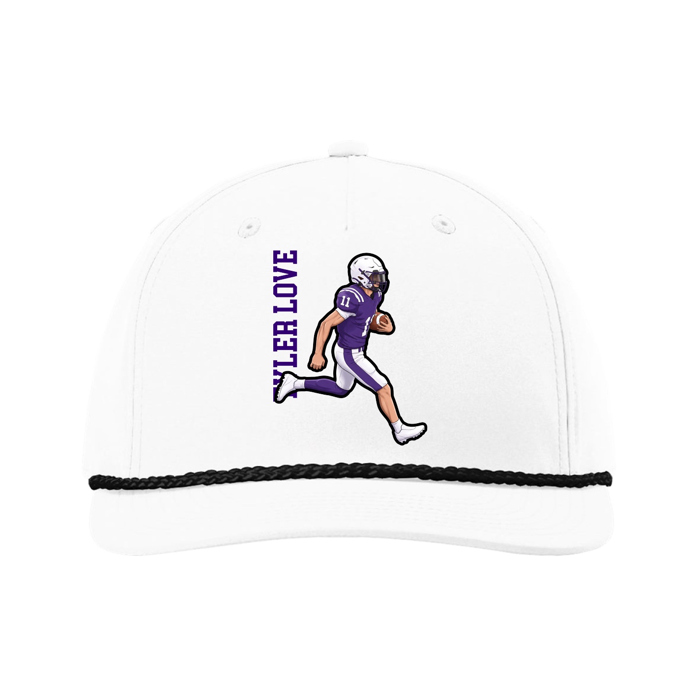 Five-Panel Classic Rope Cap — Name Vertical in White