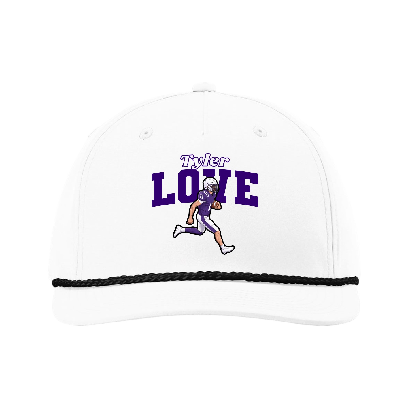Five-Panel Classic Rope Cap — Name Arch in White