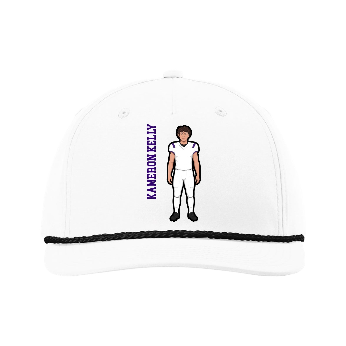 Five-Panel Classic Rope Cap — Name Vertical in White