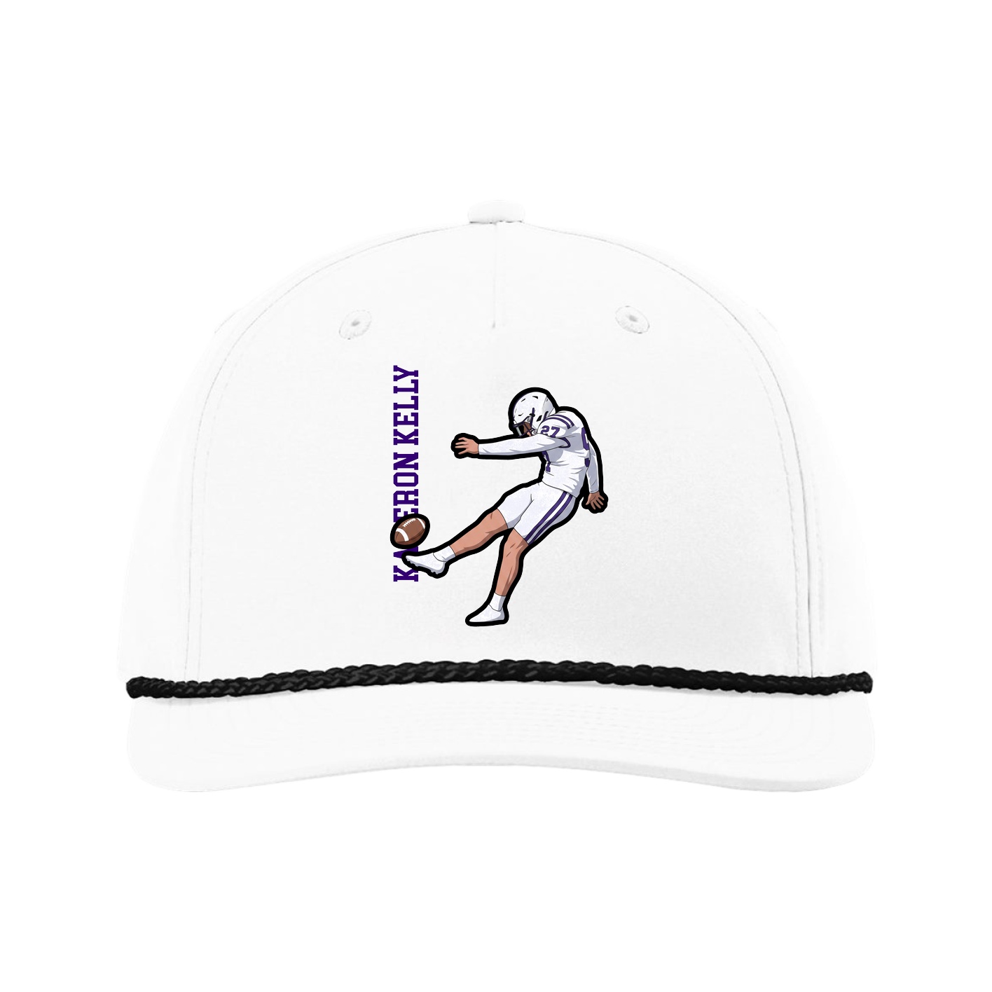 Five-Panel Classic Rope Cap — Name Vertical in White