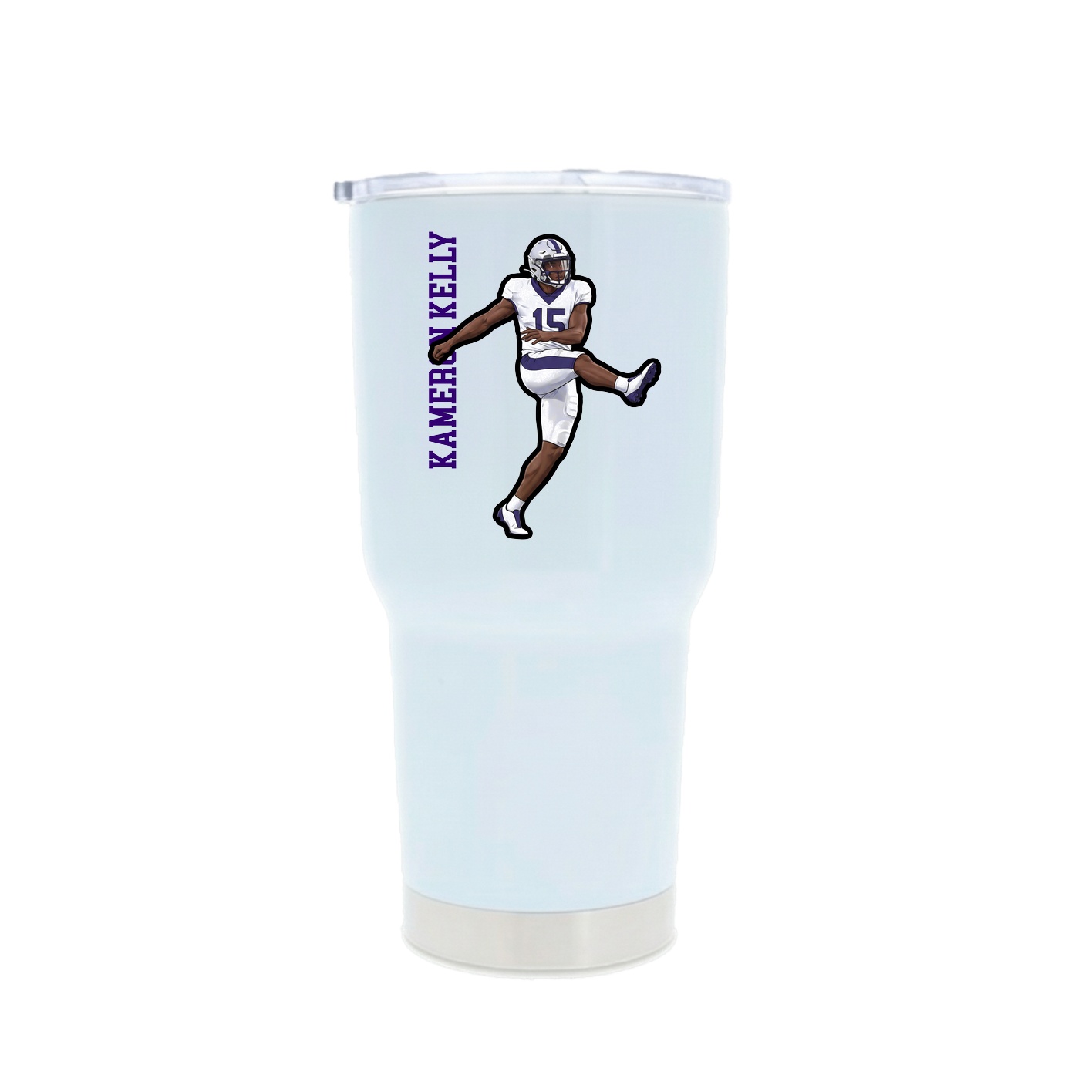 30oz Stainless Steel Tumbler — Name Vertical in White