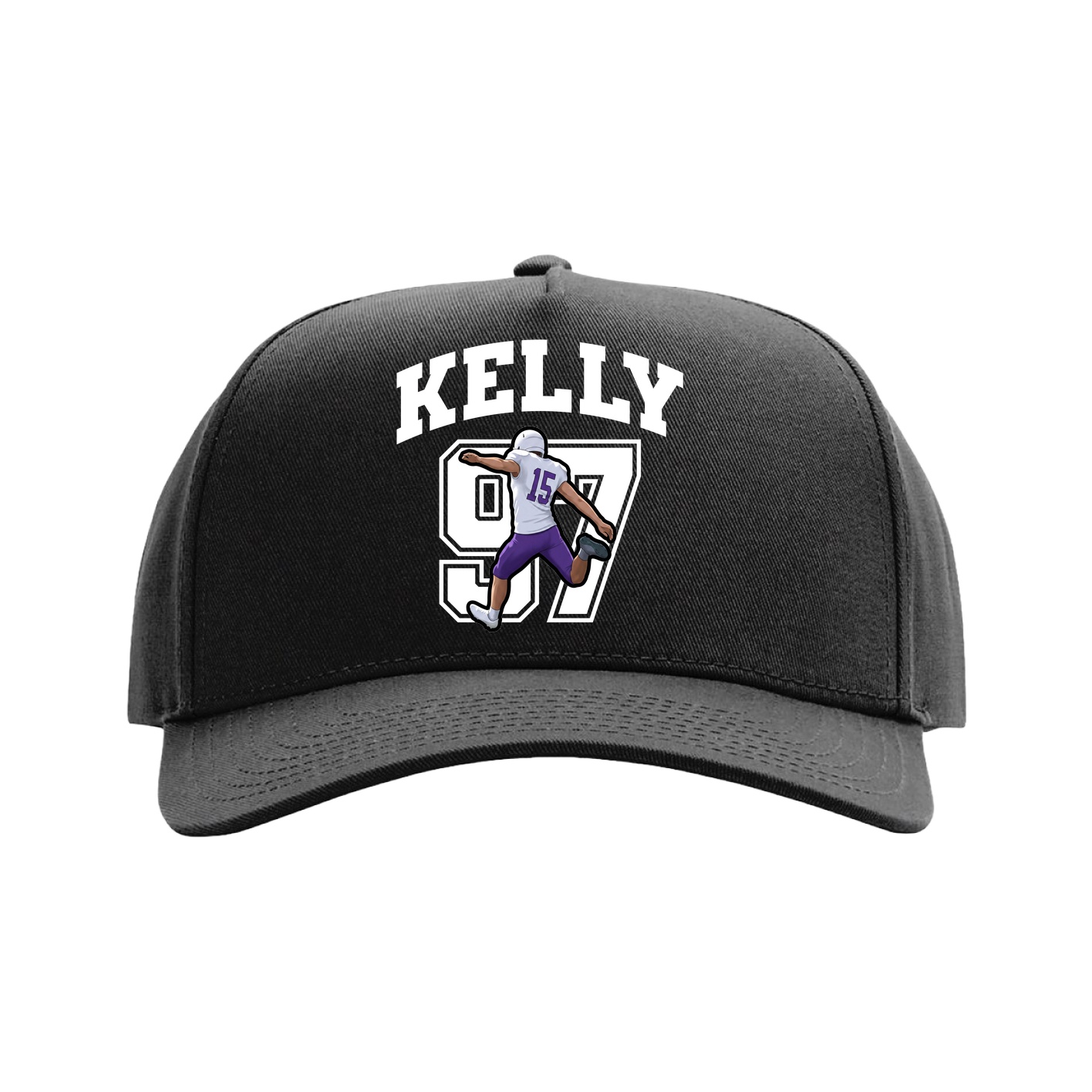 Full Fabric Five-Panel Champ Cap — Number in Black