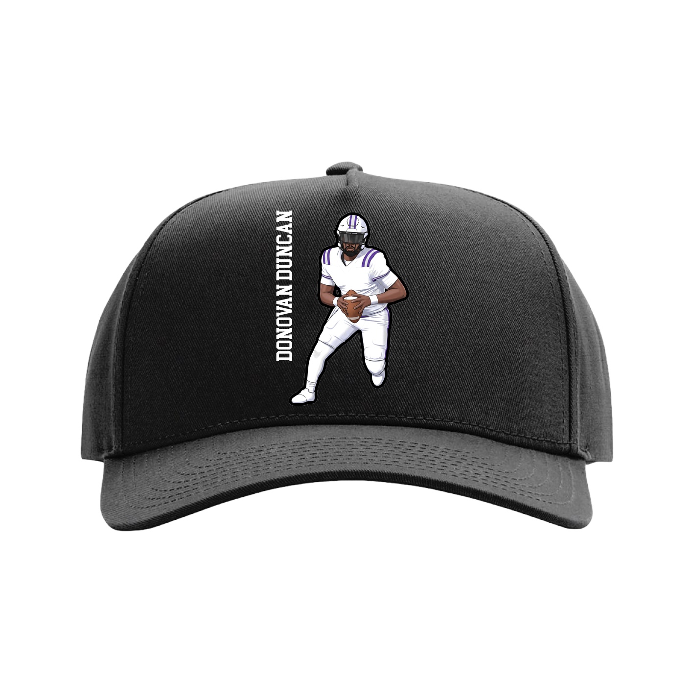 Full Fabric Five-Panel Champ Cap — Name Vertical in Black