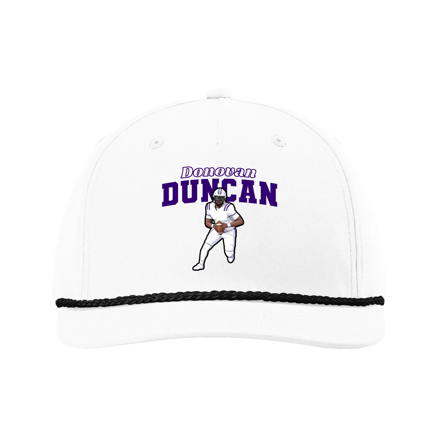 Five-Panel Classic Rope Cap — Name Arch in White