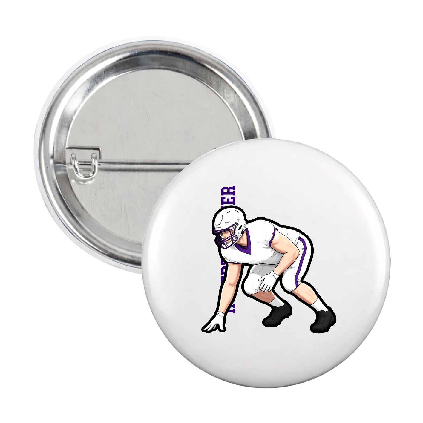 Game Day Button — Name Vertical in White