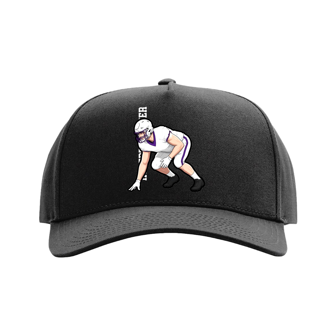 Full Fabric Five-Panel Champ Cap — Name Vertical in Black