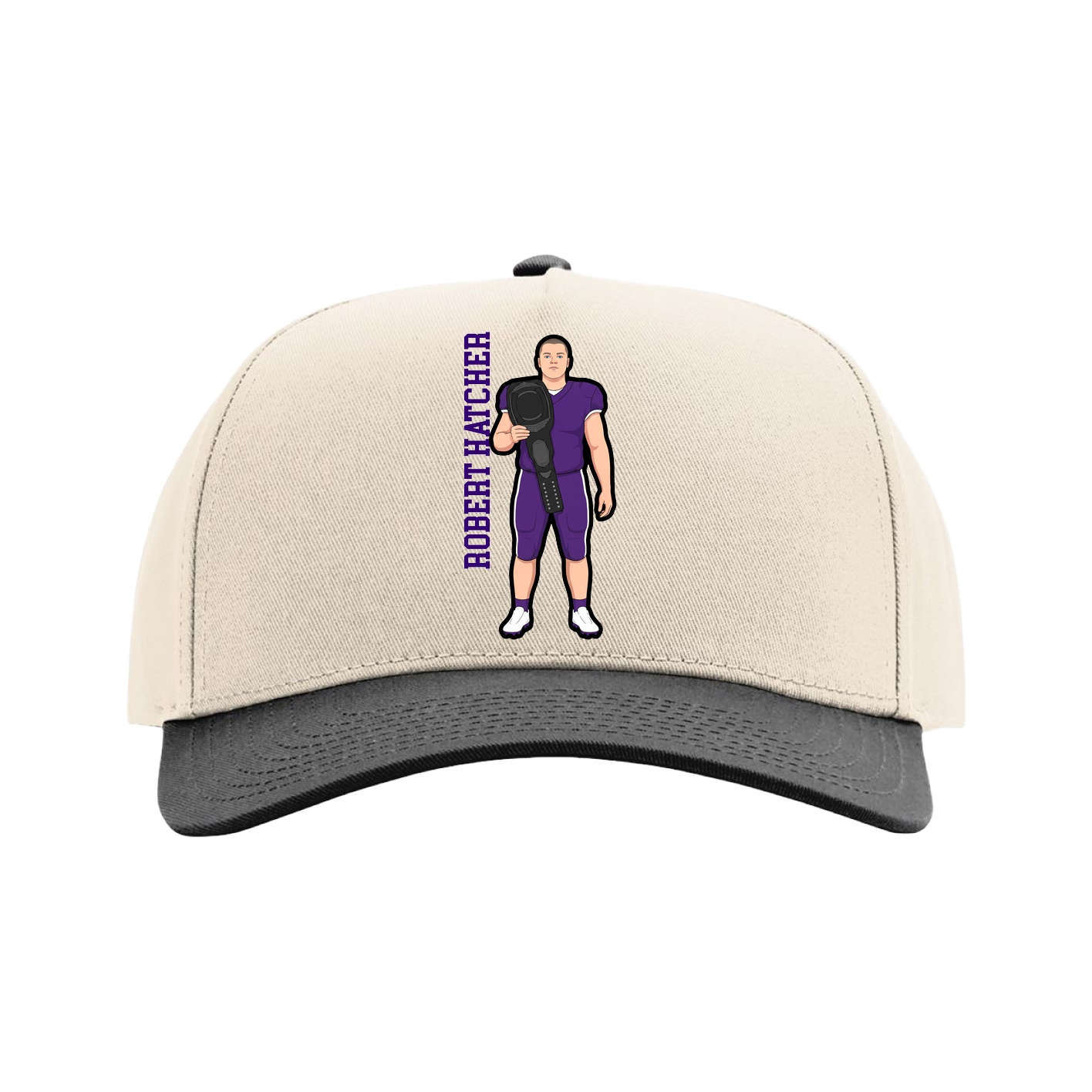 Full Fabric Five-Panel Champ Cap — Name Vertical in Cream/Black