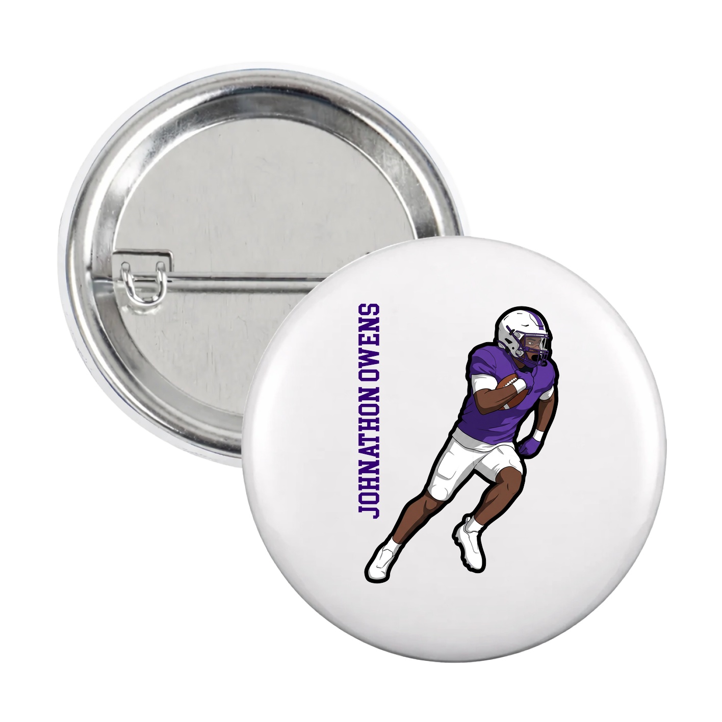 Game Day Button — Name Vertical in White