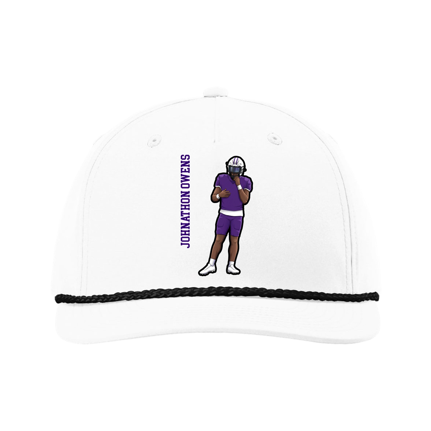 Five-Panel Classic Rope Cap — Name Vertical in White
