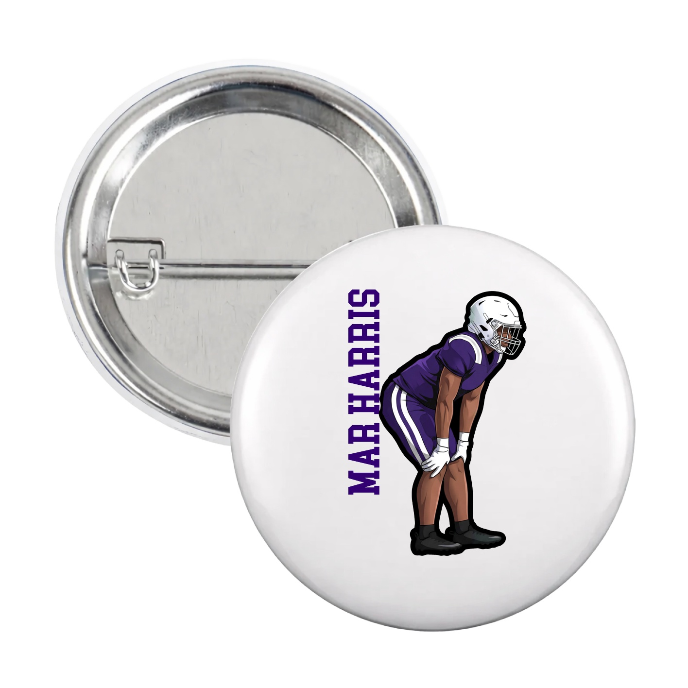 Game Day Button — Name Vertical in White