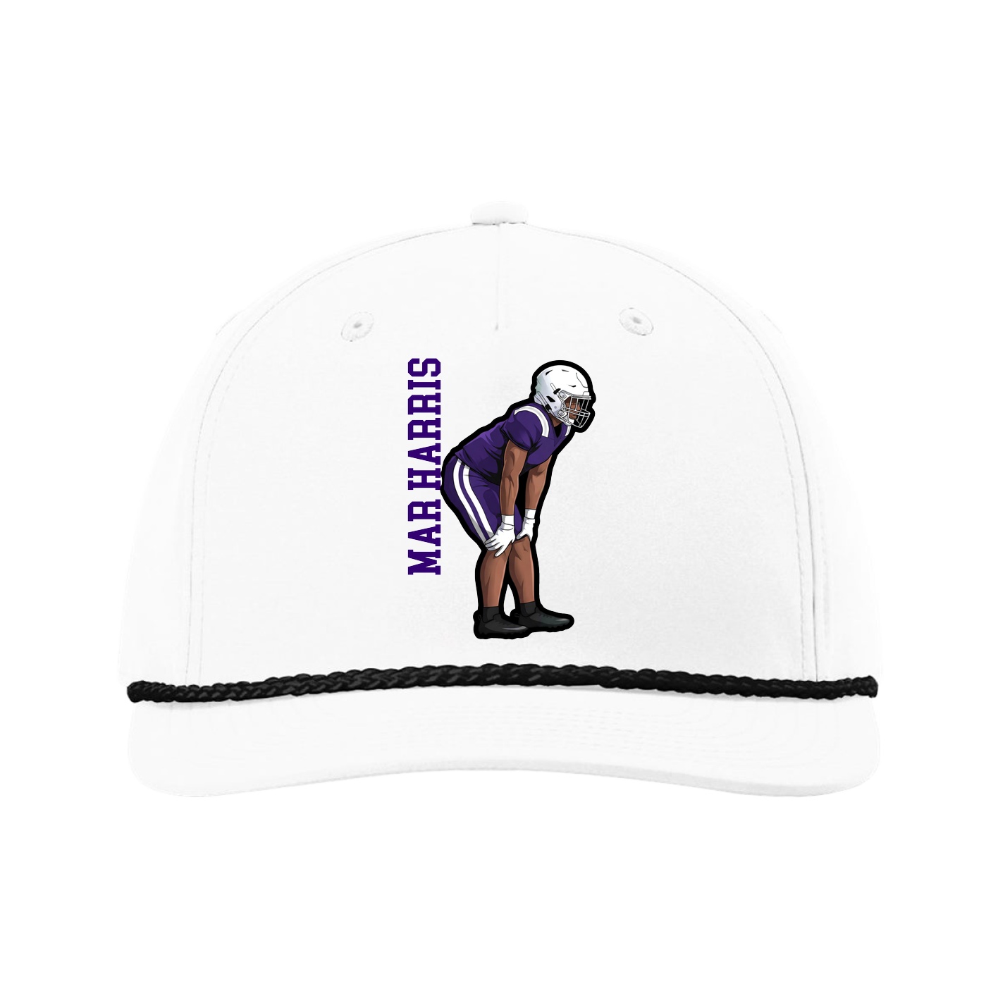Five-Panel Classic Rope Cap — Name Vertical in White