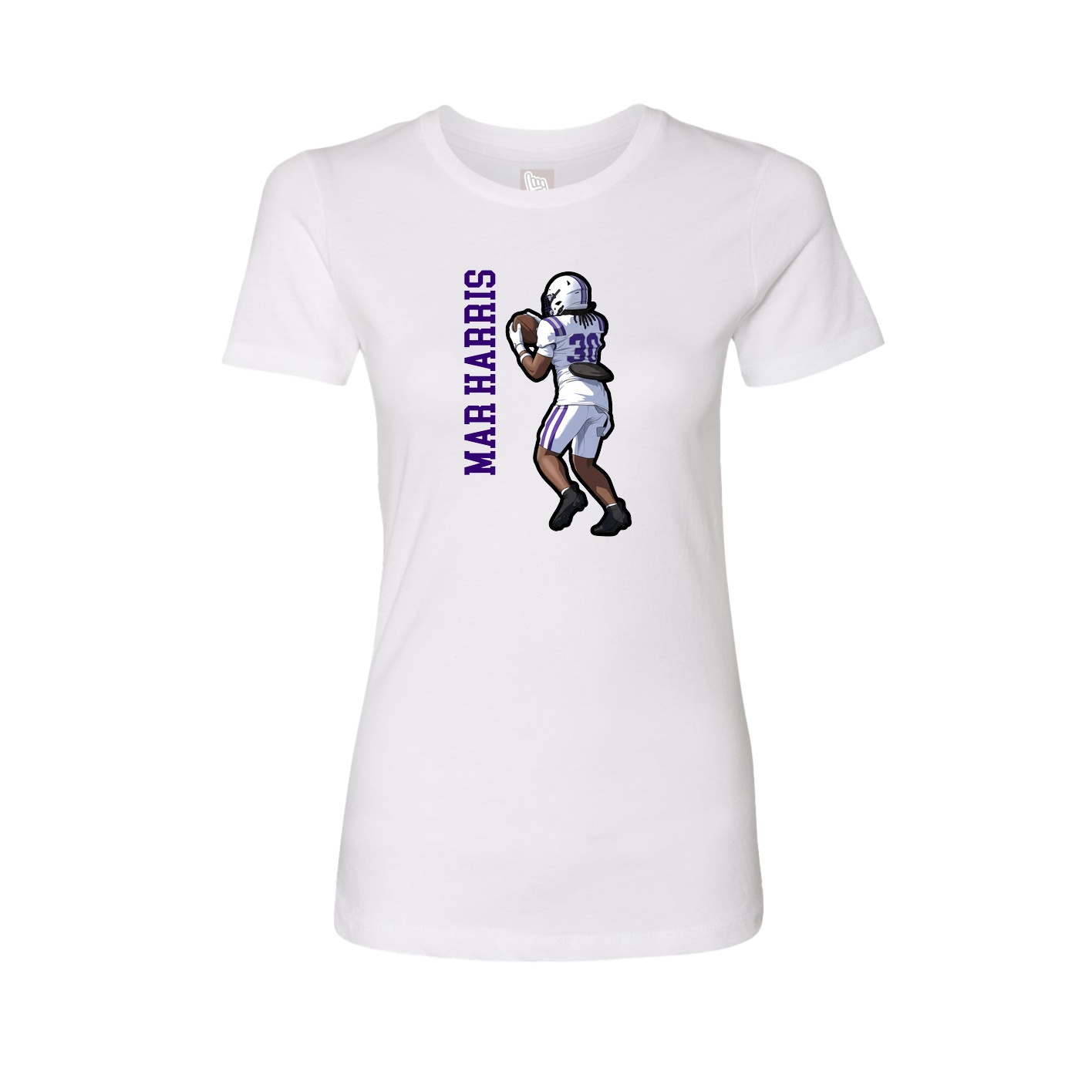 Fitted Women's Tee — Name Vertical in White