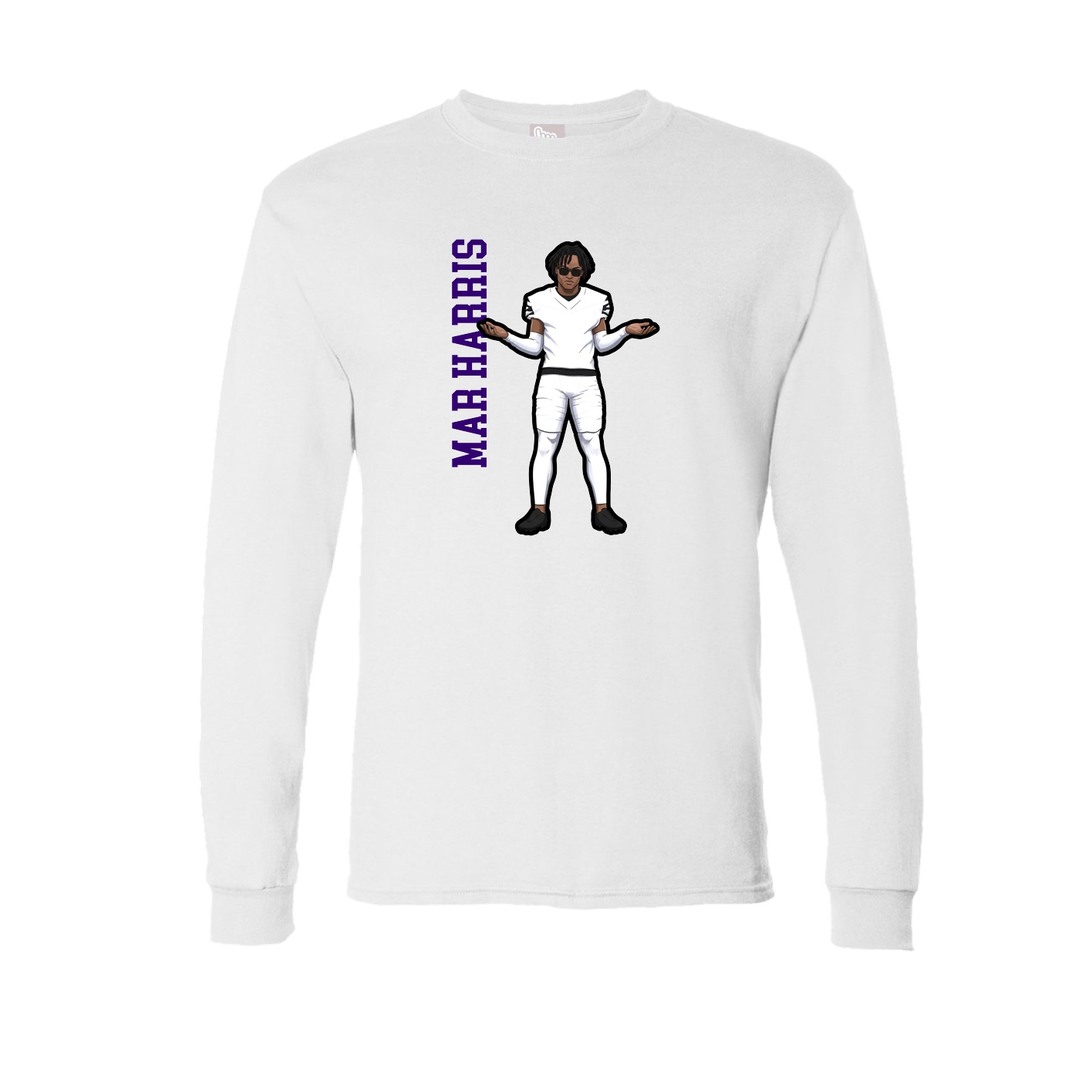 Long Sleeve Tee — Name Vertical in White