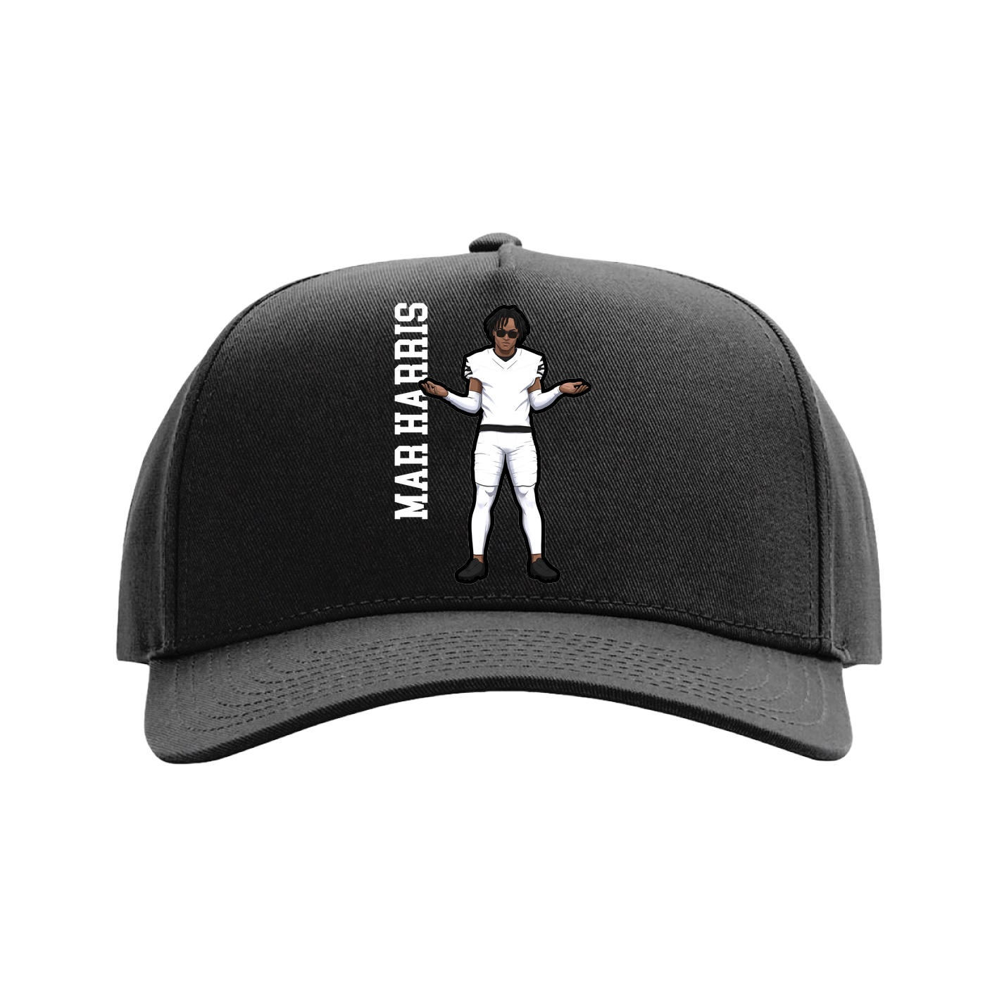 Full Fabric Five-Panel Champ Cap — Name Vertical in Black