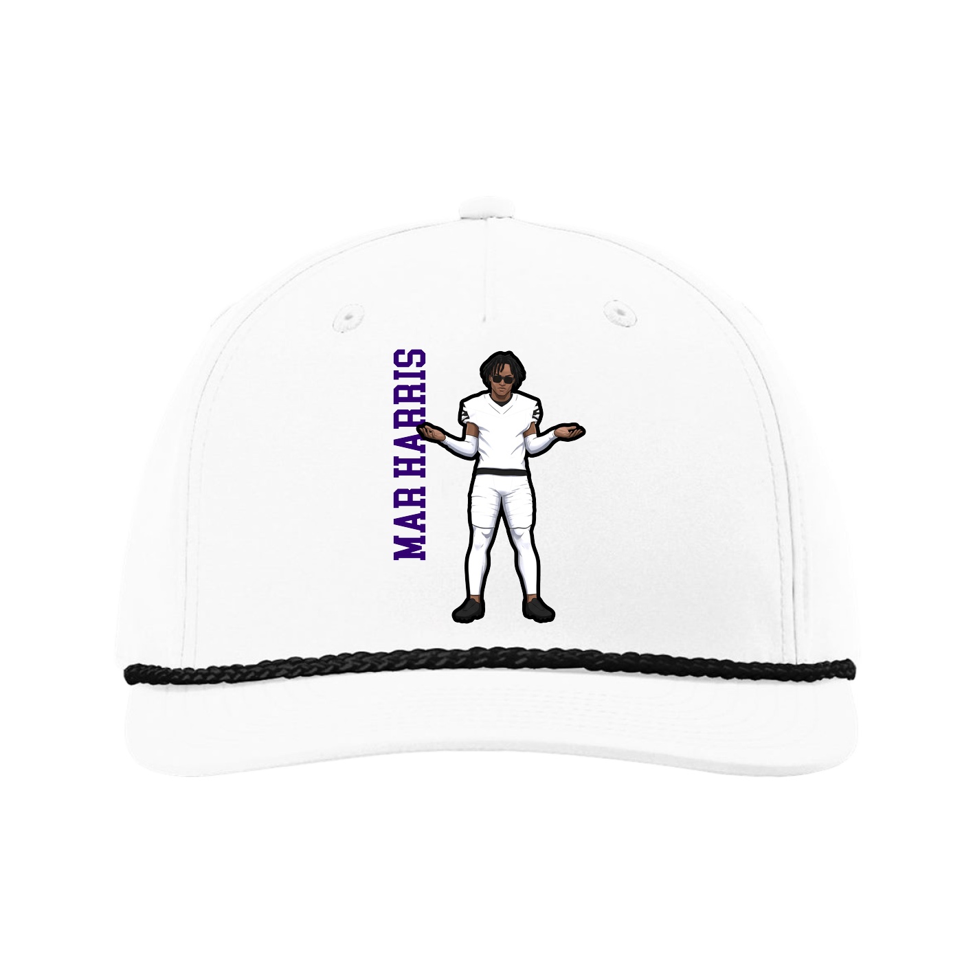 Five-Panel Classic Rope Cap — Name Vertical in White