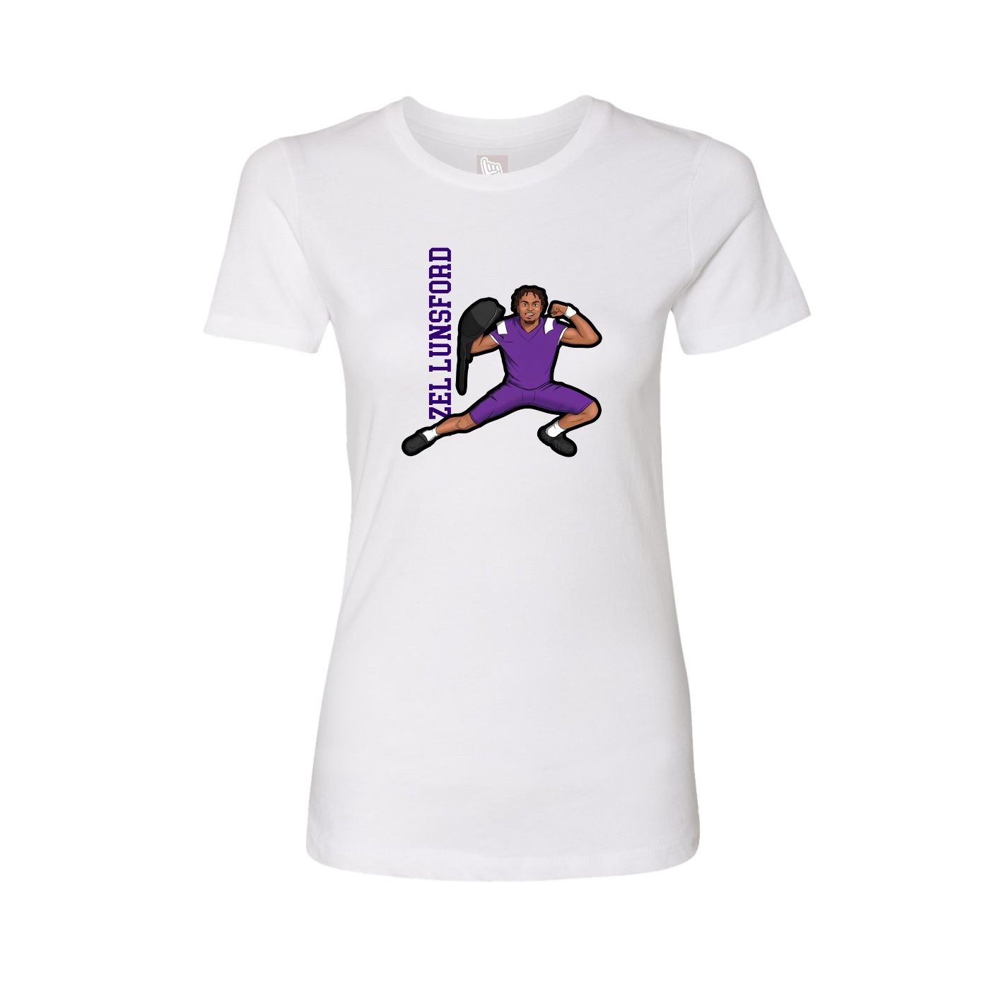 Womens Tee — Name Vertical in White