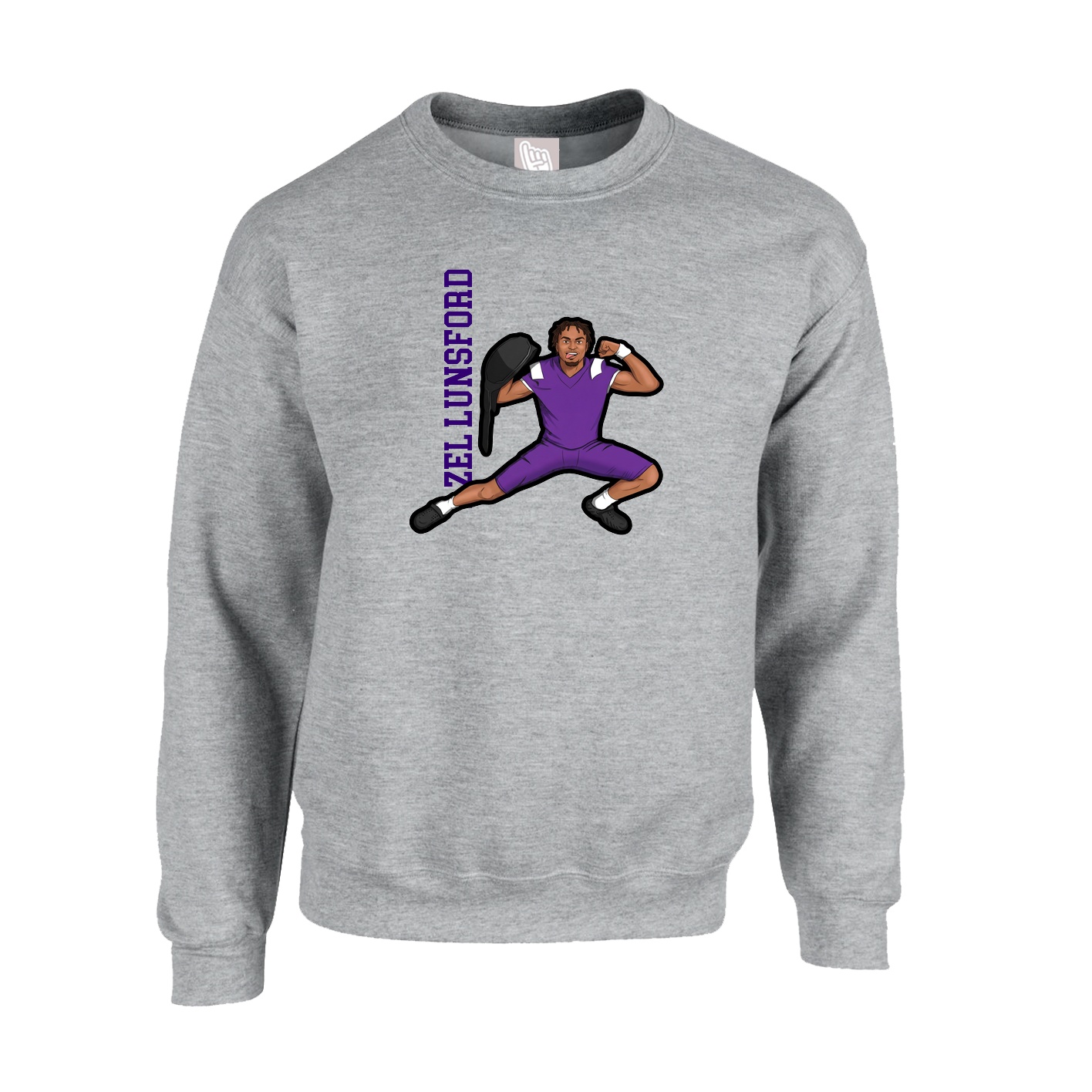 Fleece Crew — Name Vertical in Grey