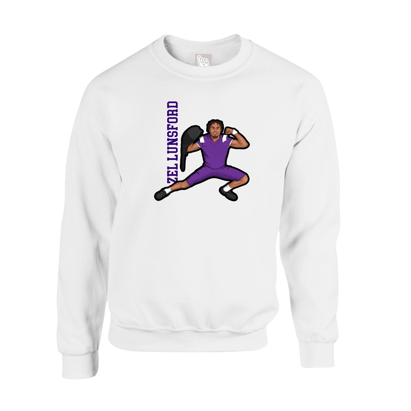 Fleece Crew — Name Vertical in White