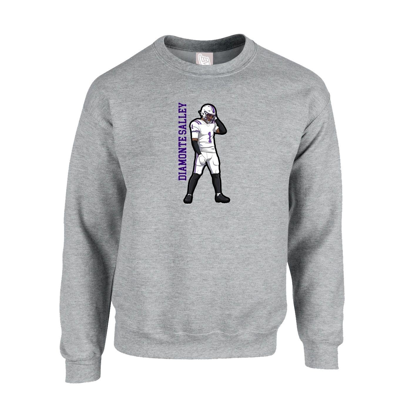 Fleece Crew — Name Vertical in Grey