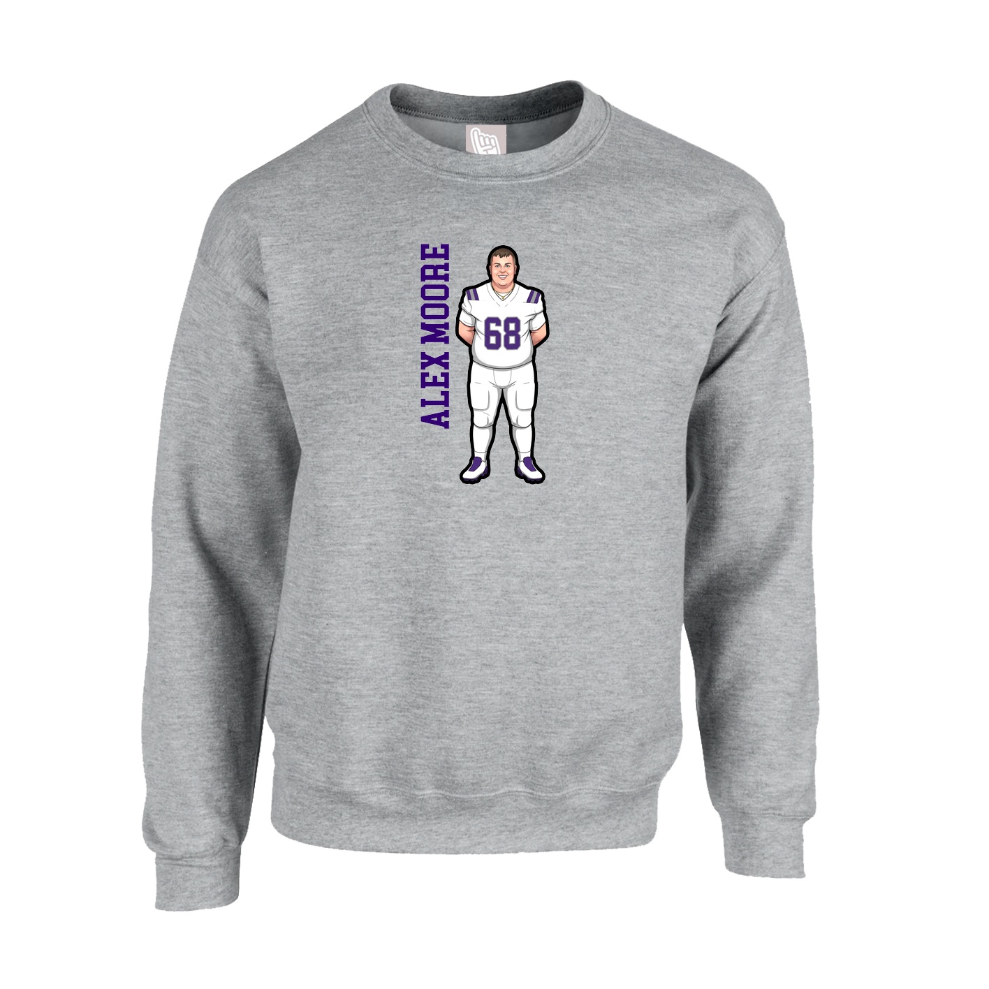 Fleece Crew — Name Vertical in Grey