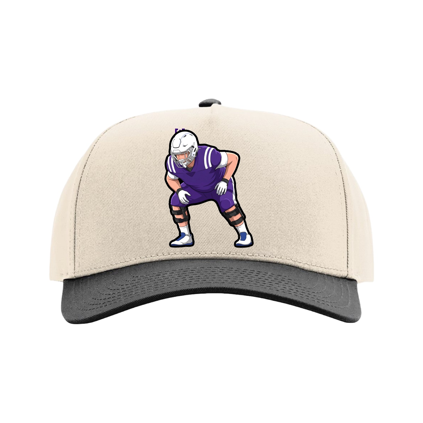 Full Fabric Five-Panel Champ Cap — Name Vertical in Cream/Black