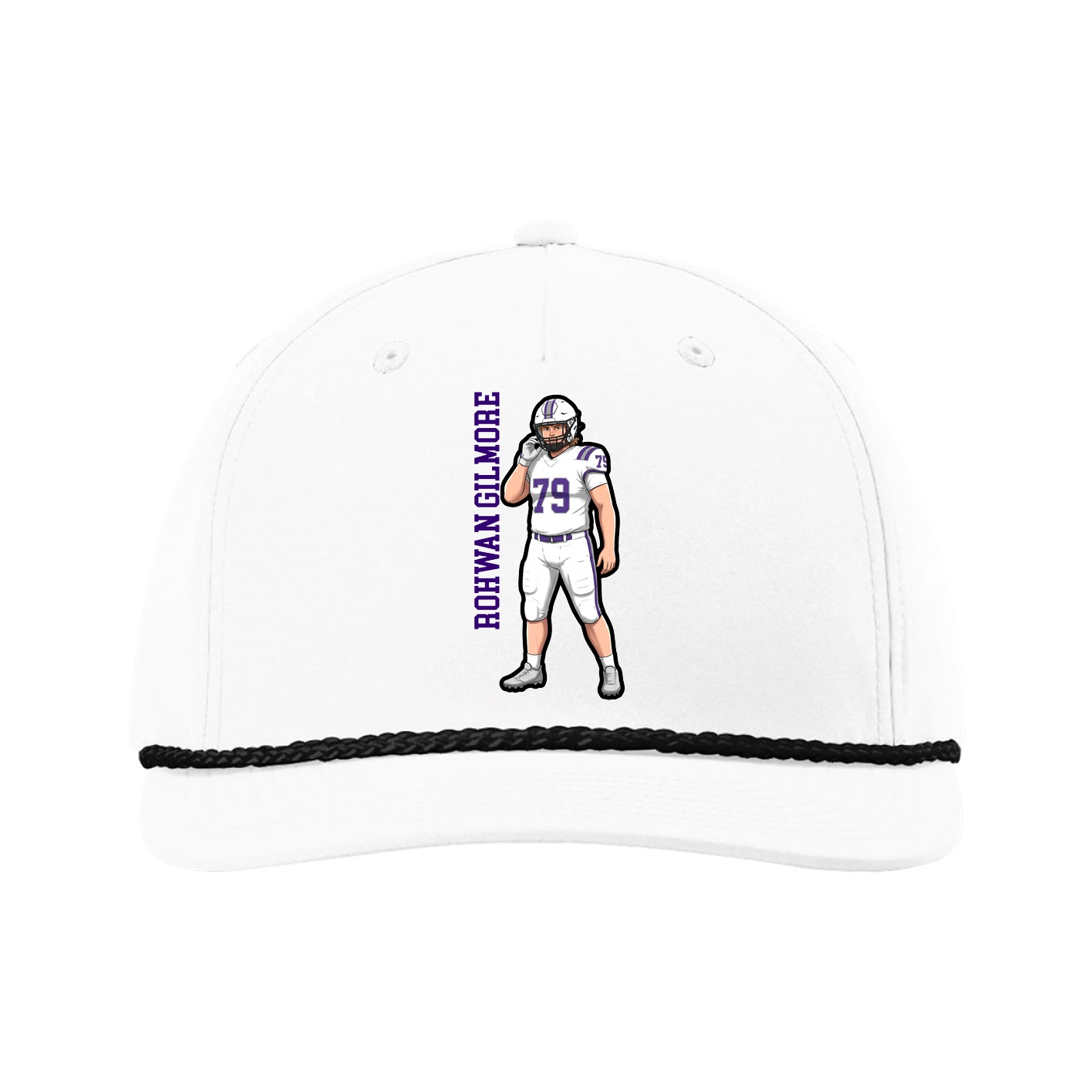 Five-Panel Classic Rope Cap — Name Vertical in White