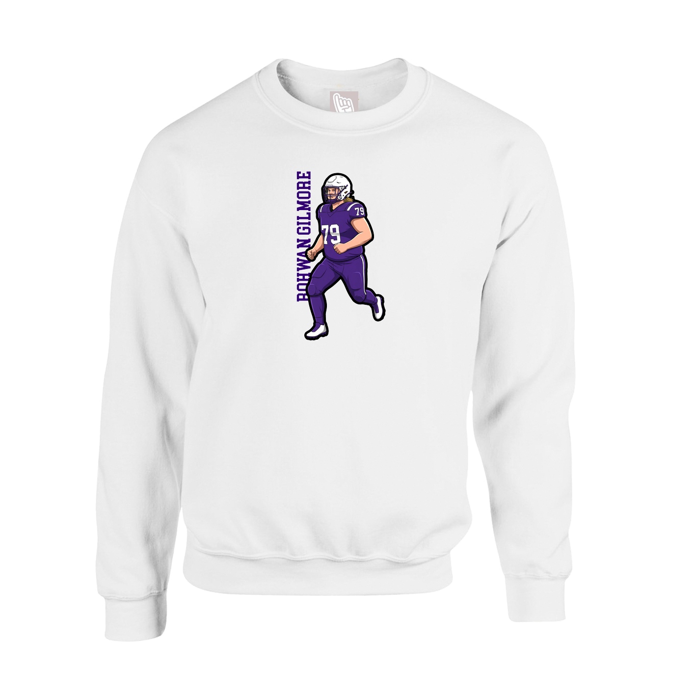 Fleece Crew — Name Vertical in White