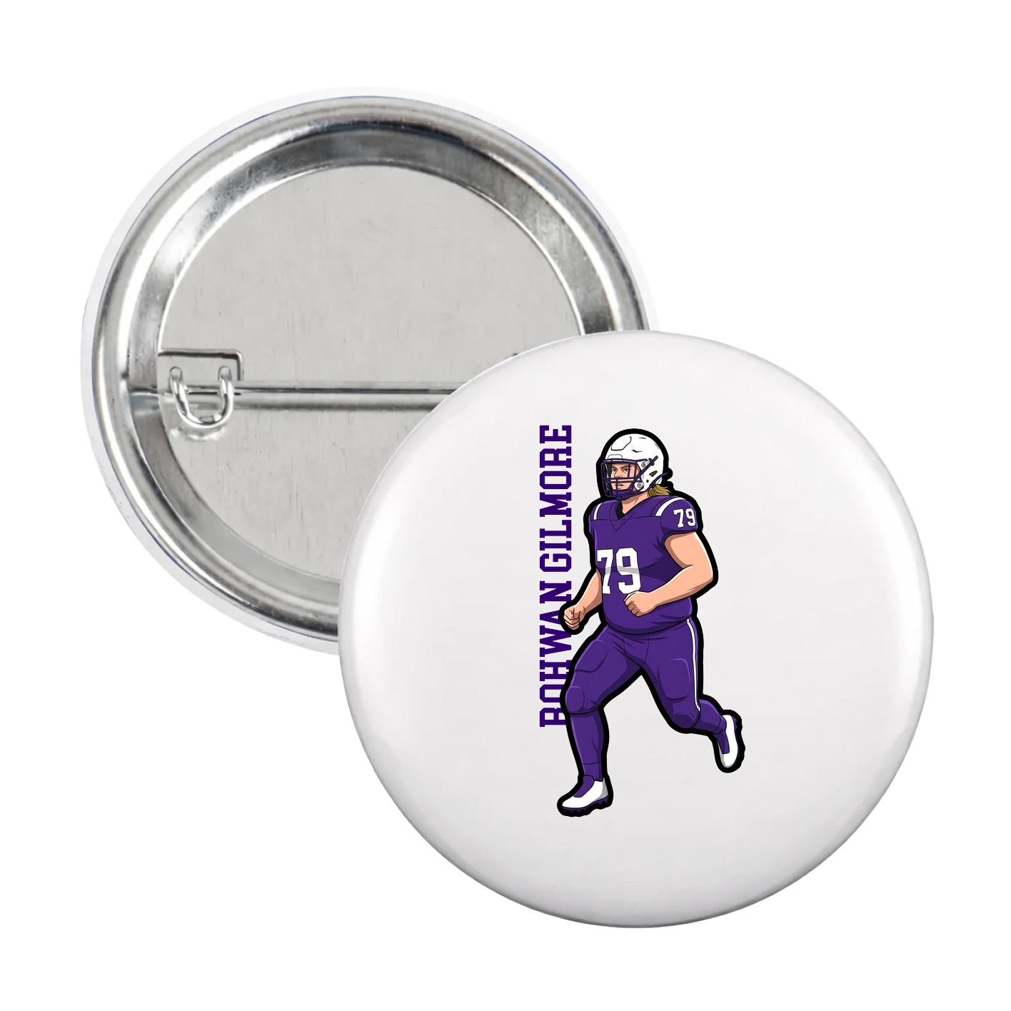 Game Day Button — Name Vertical in White