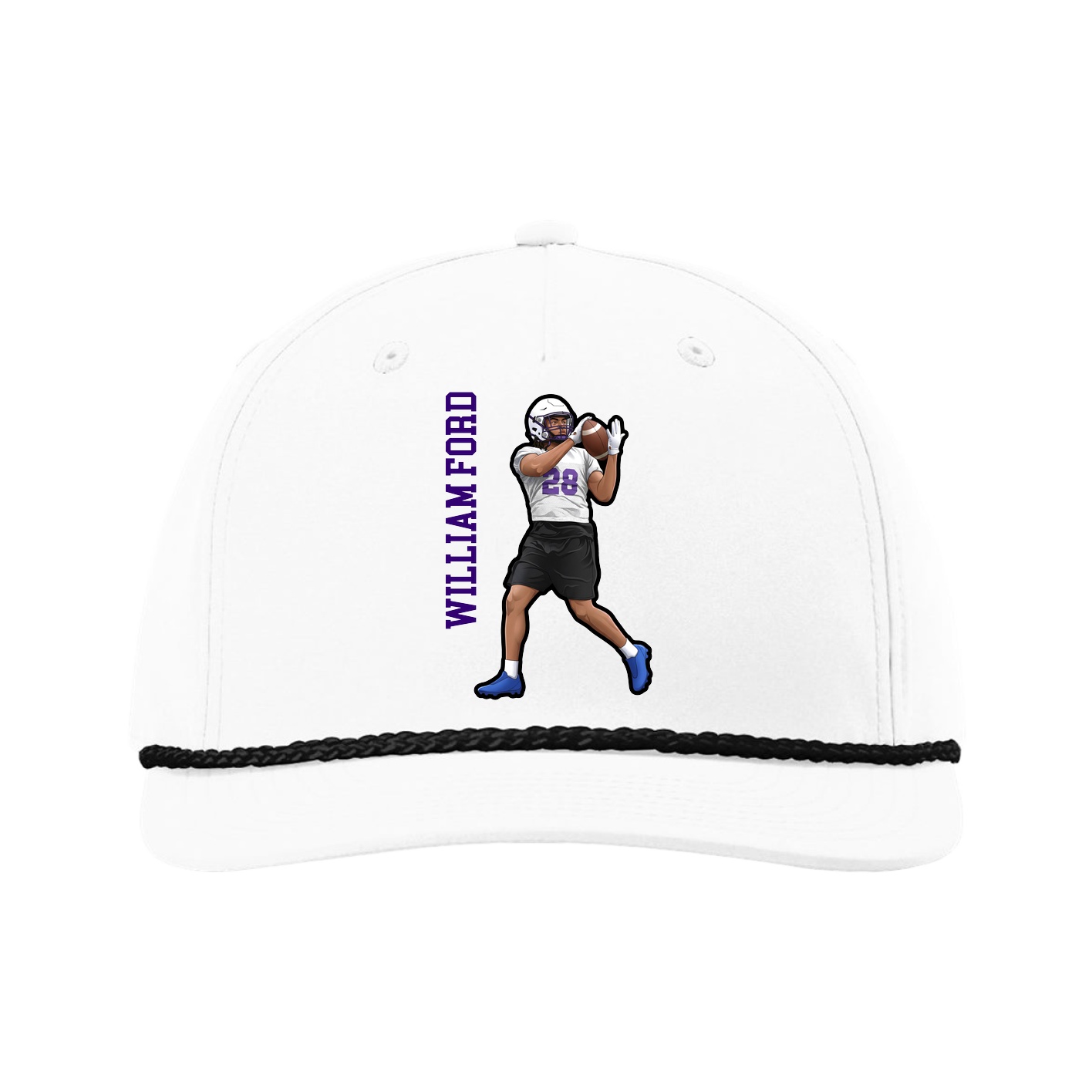 Five-Panel Classic Rope Cap — Name Vertical in White