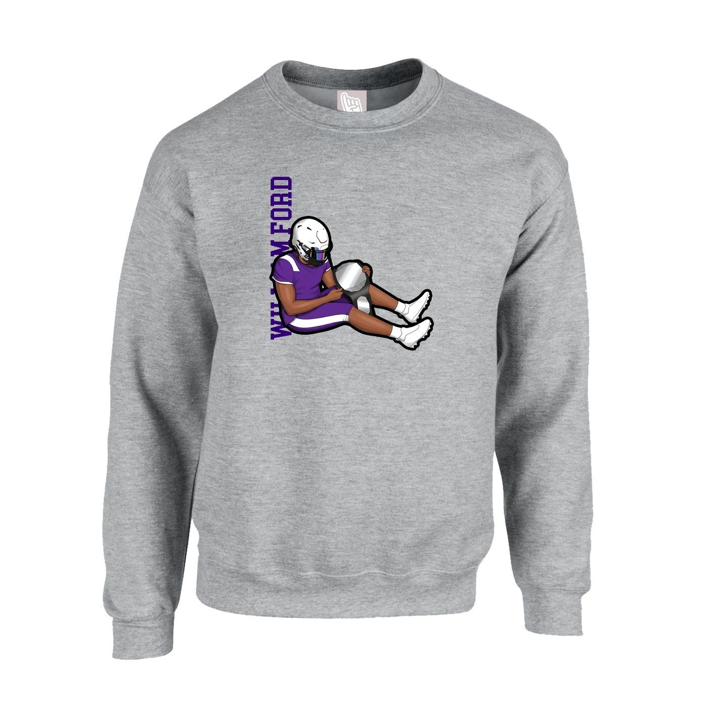 Fleece Crew — Name Vertical in Grey
