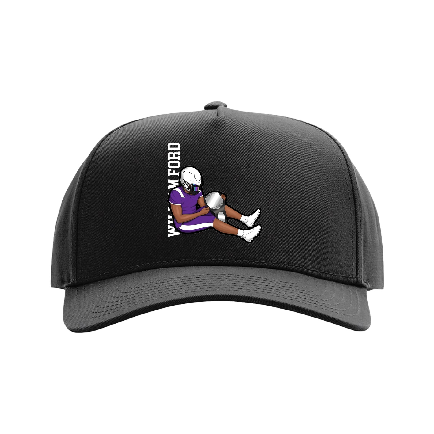 Full Fabric Five-Panel Champ Cap — Name Vertical in Black