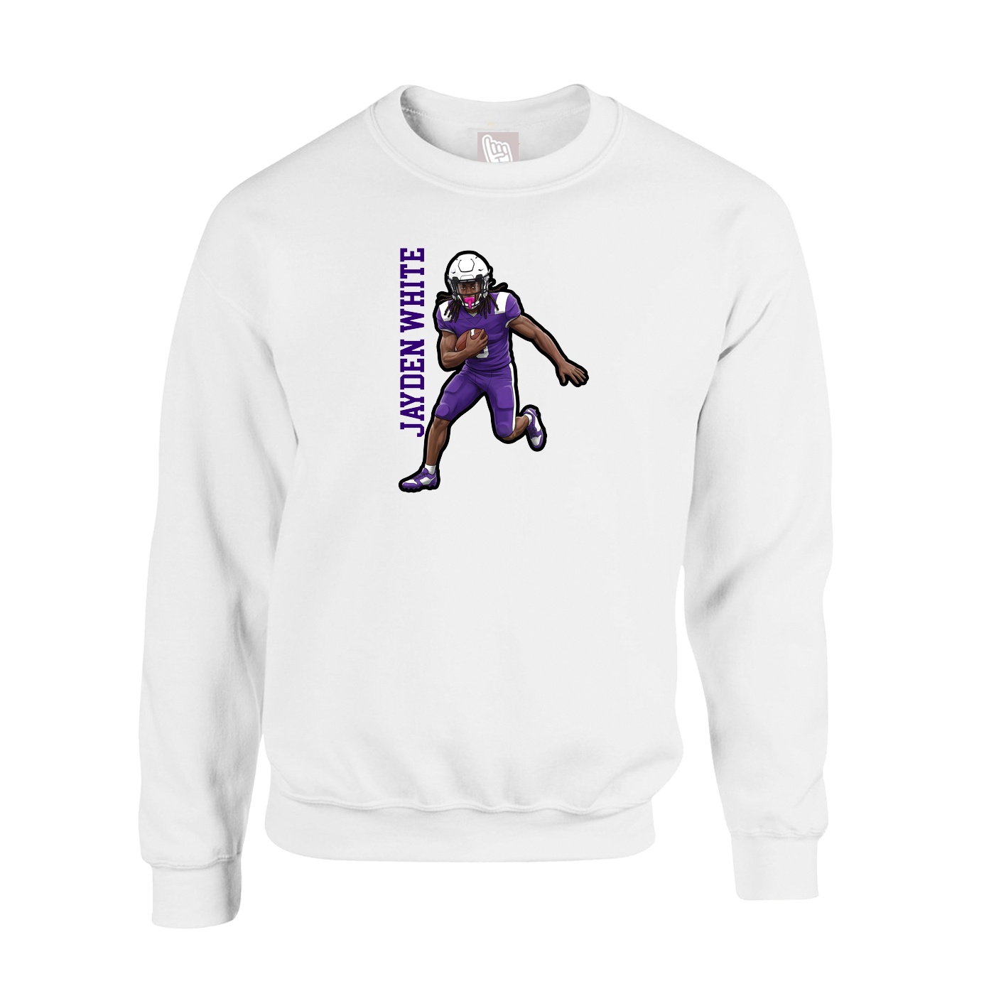 Fleece Crew — Name Vertical in White
